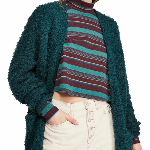 Free People Sweaters - Free People Long Wool Cardigan in Evergreen